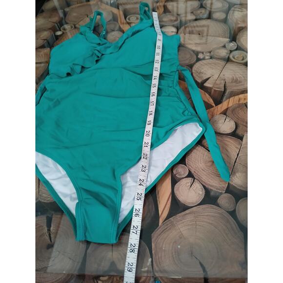 Beachsissi Green One Piece Bathing Suit Ruffle Surplice Swimwear NWT Large - Picture 11 of 11